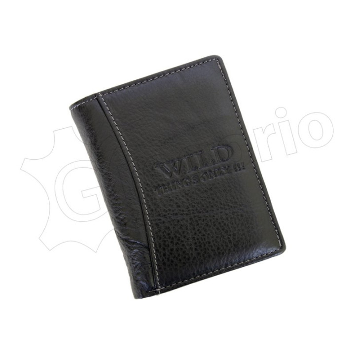 Męski skórzany portfel Wild Things Only 5500/5352 - Zamknięty portfel z widocznym tłoczonym logo i jasnymi przeszyciami