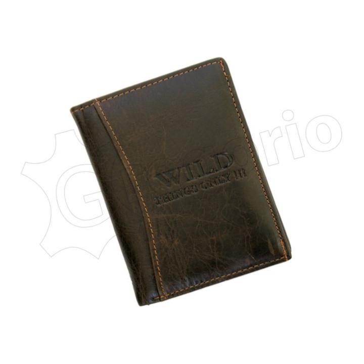 Męski skórzany portfel Wild Things Only 5500/5352 - Zamknięty portfel z widocznym tłoczonym logo i jasnymi przeszyciami