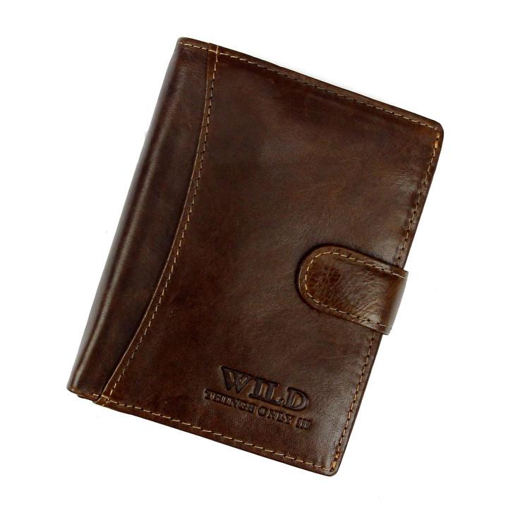 Męski skórzany portfel Wild Things Only 5502 - Zamknięty portfel z widocznym tłoczonym logo i zapięciem na zatrzask