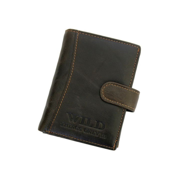 Męski skórzany portfel Wild Things Only 5502 - Zamknięty portfel z widocznym tłoczonym logo i ozdobnymi przeszyciami