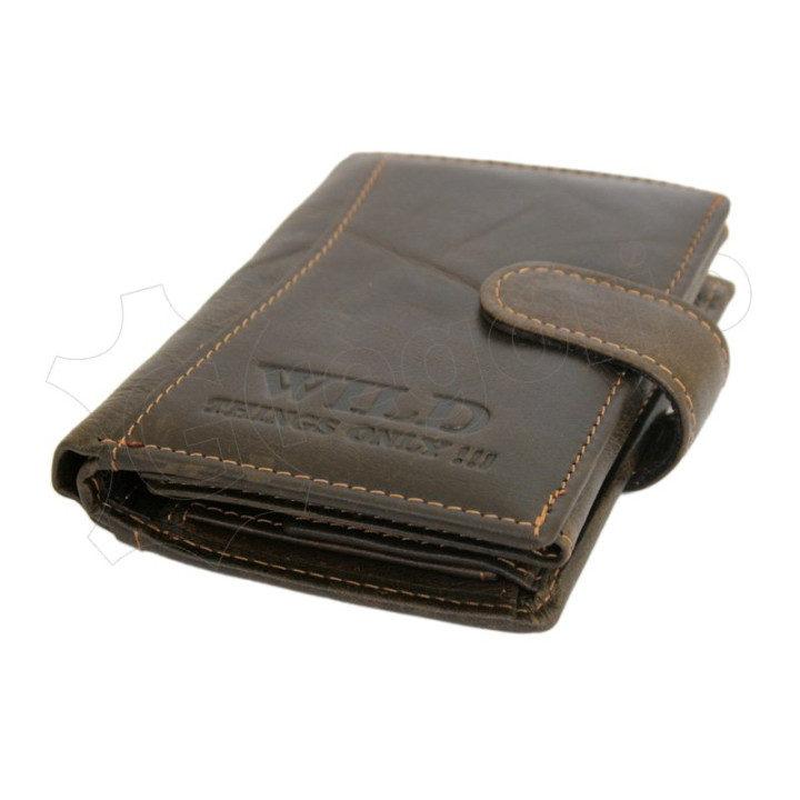 Męski skórzany portfel Wild Things Only 5502 - Zamknięty portfel z widocznym tłoczonym logo i zapięciem na zatrzask