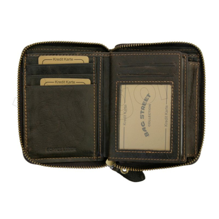 Męski skórzany portfel Wild Things Only 5508 - Otwarte wnętrze z licznymi przegrodami na karty i przezroczystym okienkiem